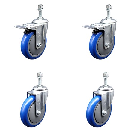 Service Caster 5 Inch SS Blue Poly Swivel 3/8 Inch Threaded Stem Caster Total Lock Brake, 2PK SSTSTTL20S514-PPUB-BLUE-381615-2-S-2